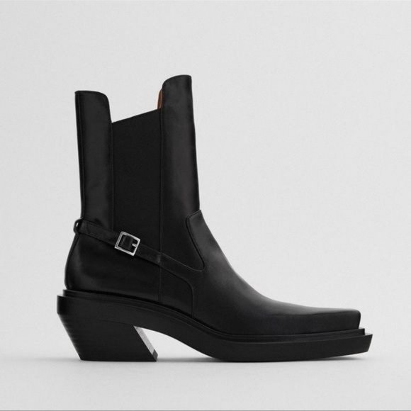NWOT ZARA LEATHER SQUARE TOE  BOOTS Size  US7.5 EU38 - Picture 2 of 10